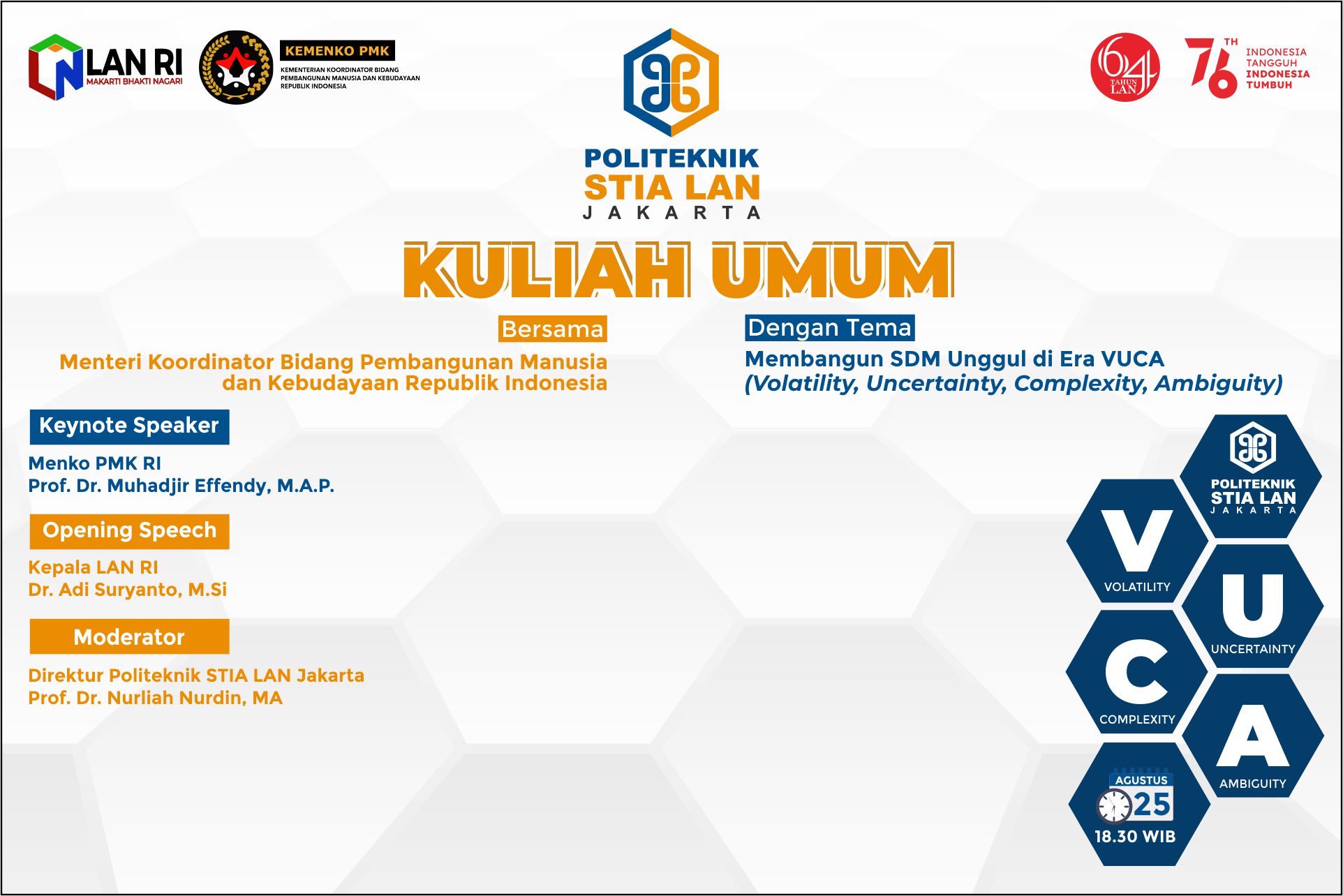 sertifikat e-Sertifikat Kuliah Umum Politeknik STIA LAN Jakarta Tahun 2021 bersama Menteri Koordinator PMK RI